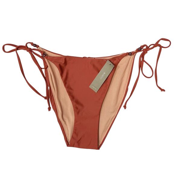 2/$15 NWT J. Crew Curved-Waist Cheeky String Bikini Bottom Beaded Brown Size M - Picture 1 of 8